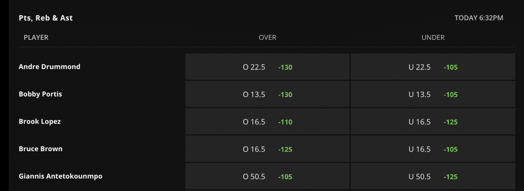 DraftKings screen shot detailing an NBA Player Prop.