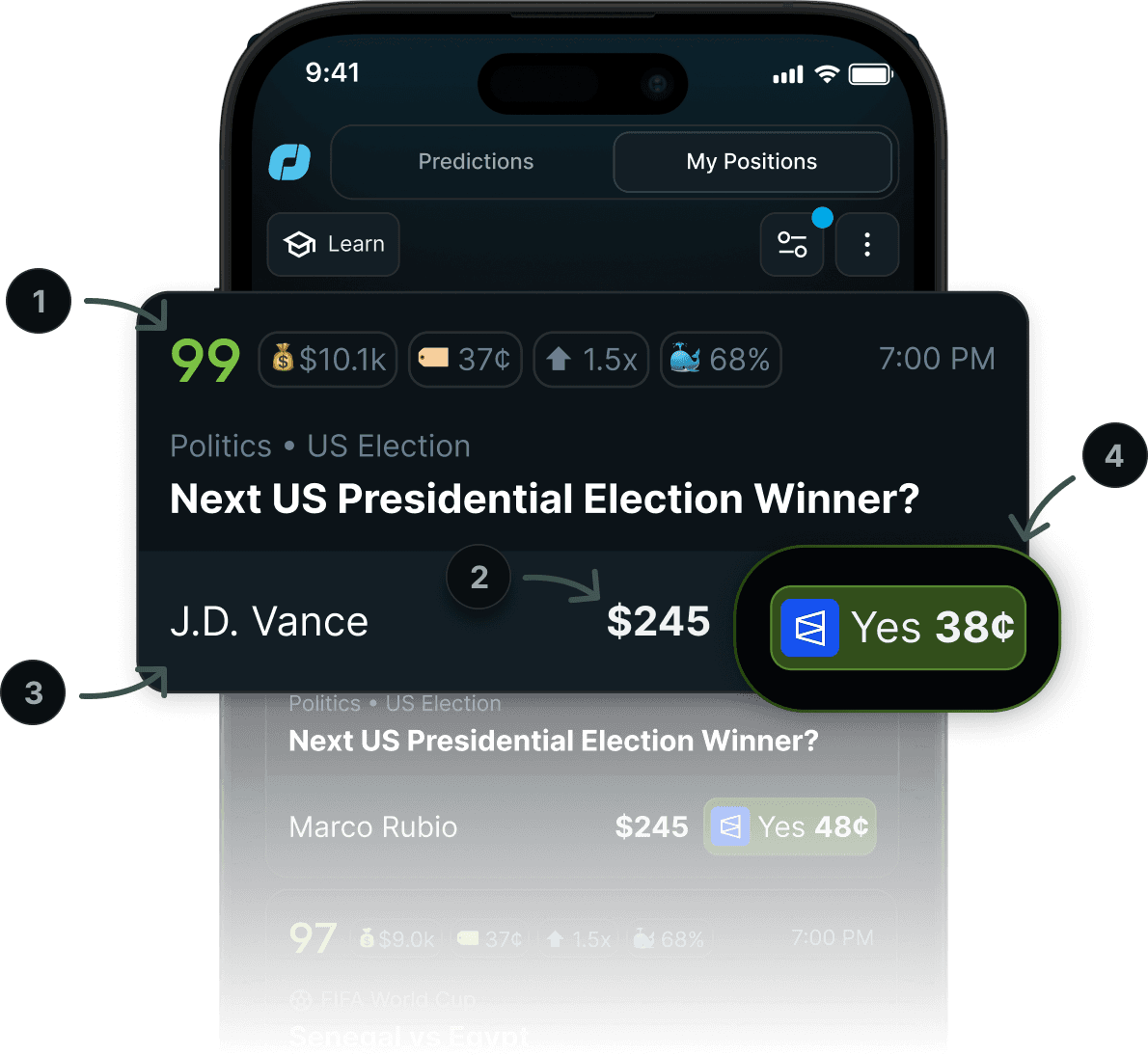Prediction Insiders app showing confidence scores and bet recommendations