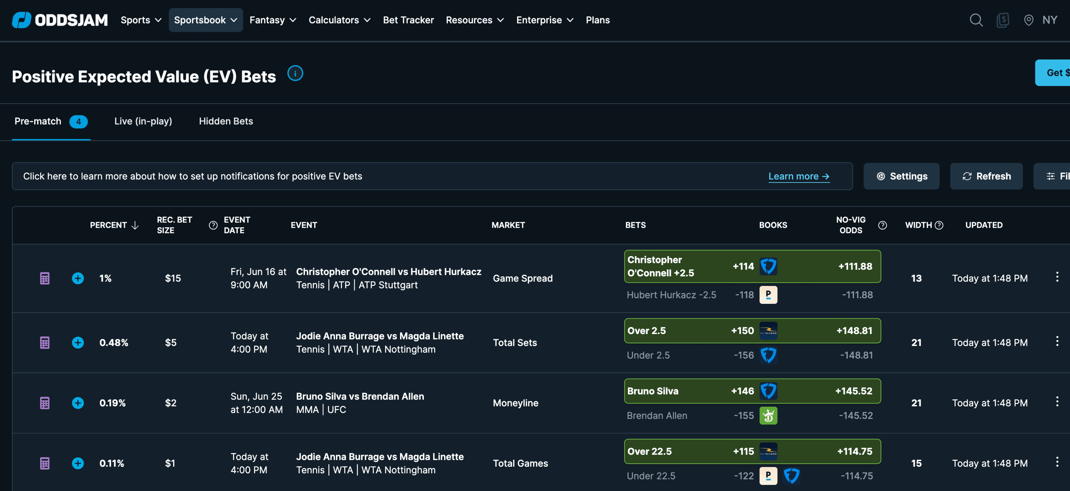 Positive EV Table Image