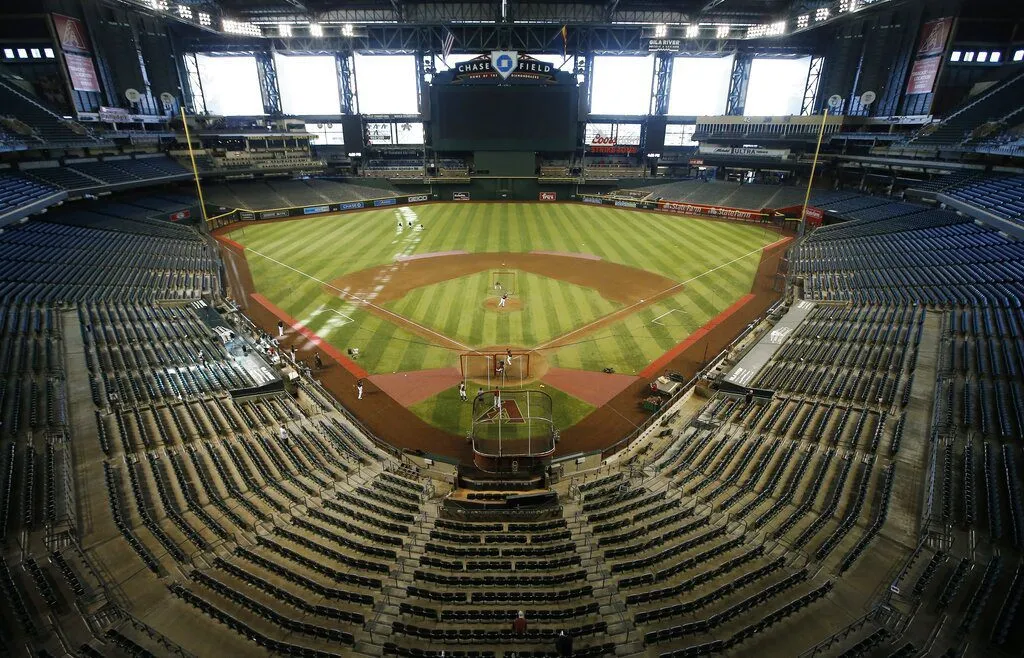 <p>Arizona Diamondbacks take live batting practice during team practice at Chase Field Friday, July 3, 2020, in Phoenix. (AP Photo/Ross D. Franklin)</p>
